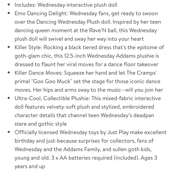 WEDNESDAY ADDAMS Dancing Wednesday Plush Doll - Picture 12 of 12